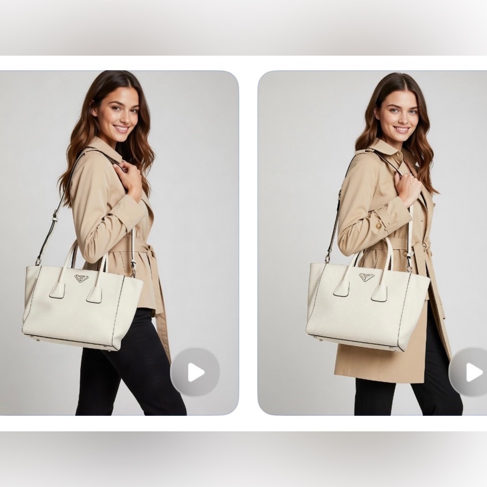 Prada ($2400) 2way Ivory Twin Pocket Tote bag w/ COA EUC